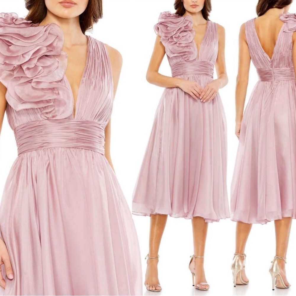 Mac Duggal Empire Rosette Midi Dress in Rose NWT